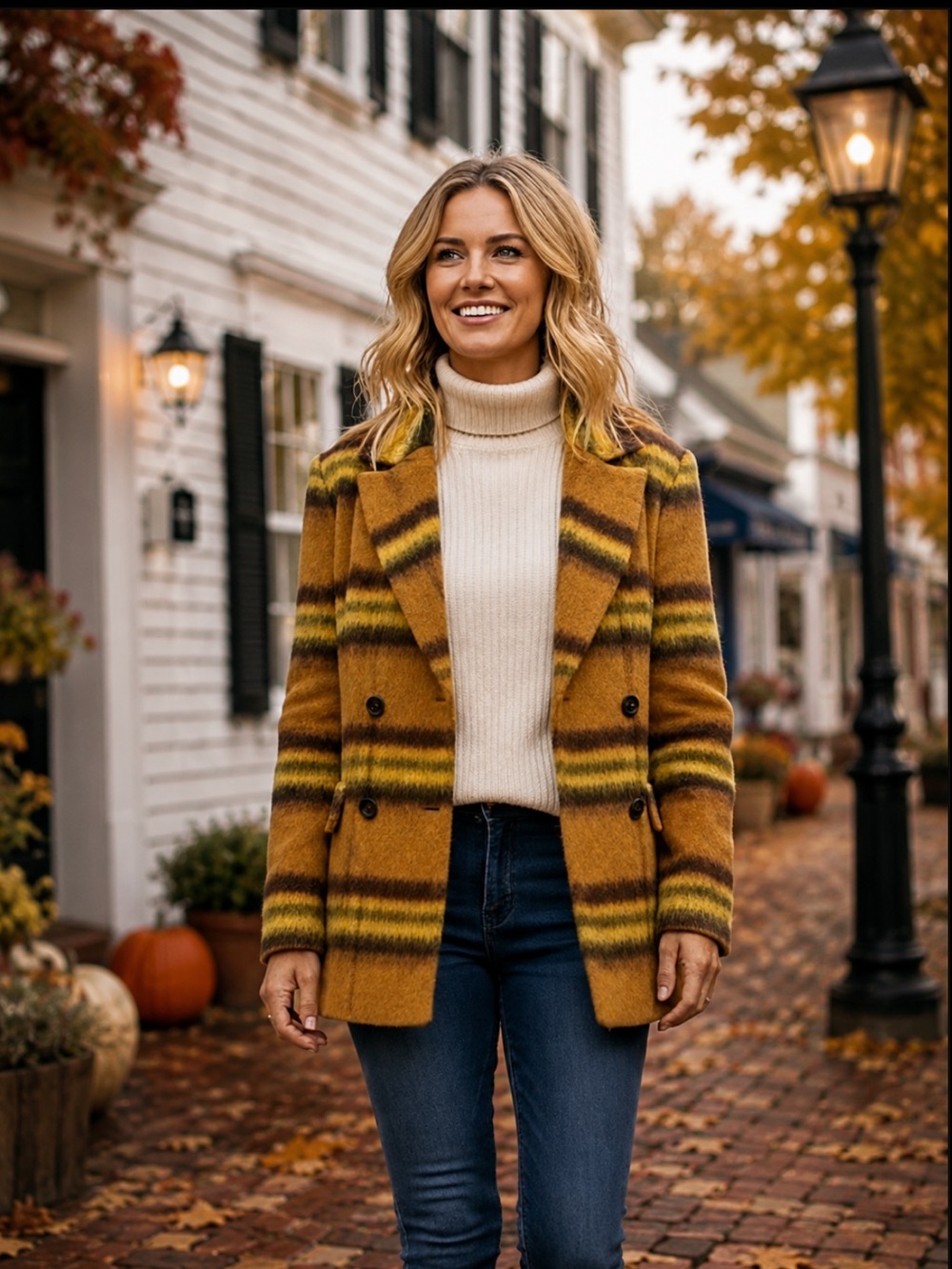 NWT Vigoss x Stitch Fix Plaid Pea Coat Double Breasted Fall‎ Winter Warm Cozy